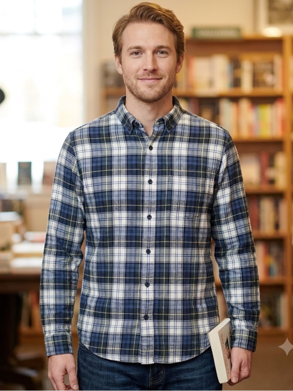 L.L. Bean Blue and White Plaid Button-Down Shirt